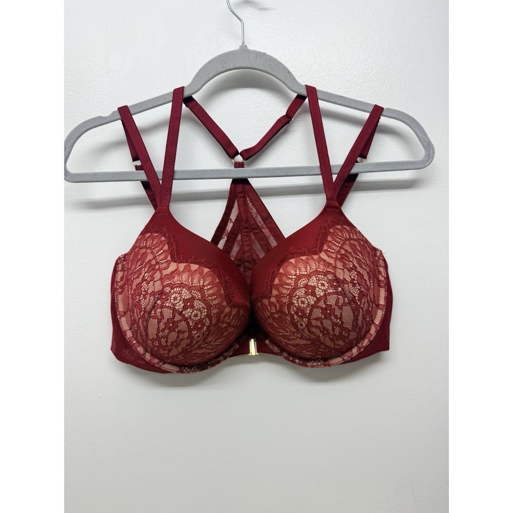 Victoria Secret Push Up Bra 36DD Front Close Underwire Lace Strap Racerback #17
